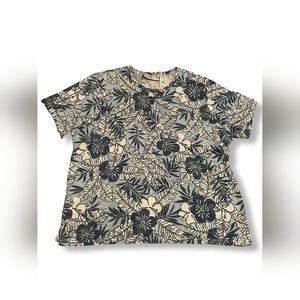 Cathy Daniels Floral Blue/Beige Short-Sleeve Top, Size 1X